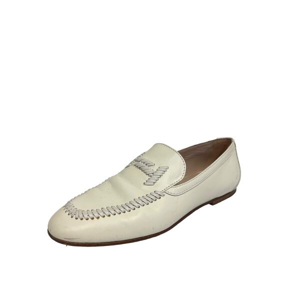 TODS Ivory Leather Stitched Logo Accent Slip On Loafers Flats Size 36.5 US 6.5 - Picture 2 of 7